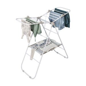 Foldable Narrow Folding Wing Clothes Drying Rack - White