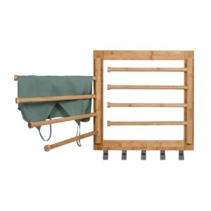 Natural Bamboo Wall-Mount Swivel-Arm Clothes Drying Rack