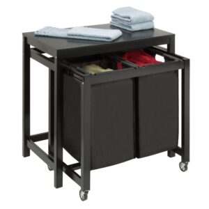 Double Laundry Sorter with Folding Table - Black