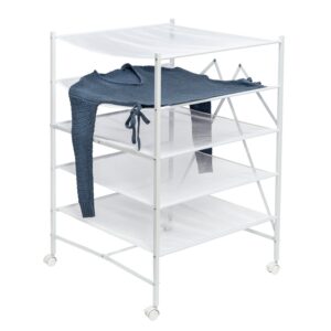 Foldable 5-Tier Mesh Folding and Rolling Clothes Drying Rack - White