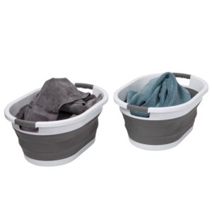 Collapsible Rubber Laundry Baskets (Set of 2) - Dark Gray and White