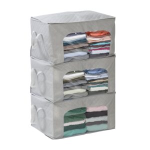 Clothes Storage Bags with Clear-View Windows (Set of 3) - Gray and Clear