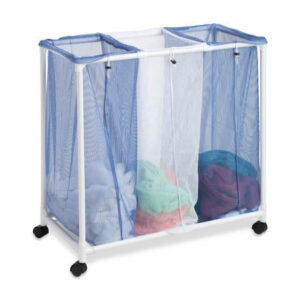 Mesh 3-Bin Rolling Laundry Sorter - Blue and White