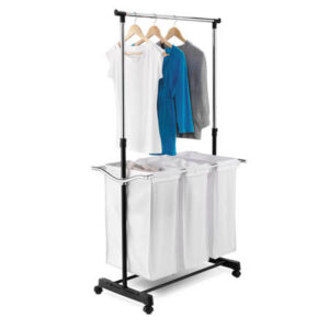 Adjustable Rolling Laundry Sorter with Rack - White and Black