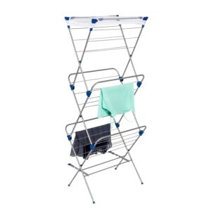 Foldable 3-Tier Mesh Top Folding Clothes Drying Rack - Silver