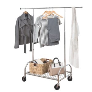 Mobile Garment Rack with Adjustable Bar and Shelf