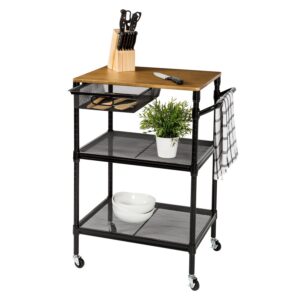 36-Inch Kitchen Cart with Drawer and Handle - Natural and Black