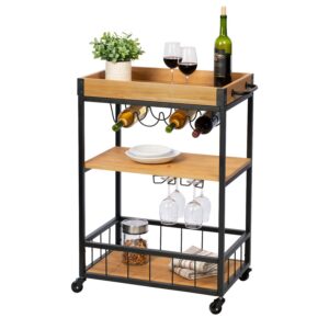 Industrial Bar Cart with Removable Serving Tray - Black and Brown