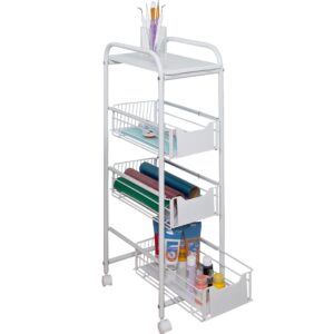 4-Drawer Slim Rolling Cart - White