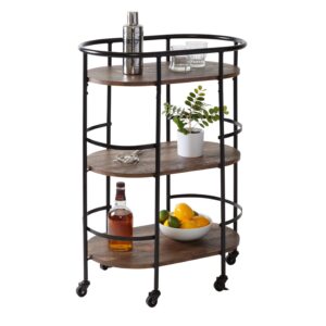 3-Tier Rolling Bar Serving Cart - Black and Rustic Brown