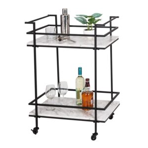 Faux-Marble 2-Tier Bar Serving Cart - Black and White