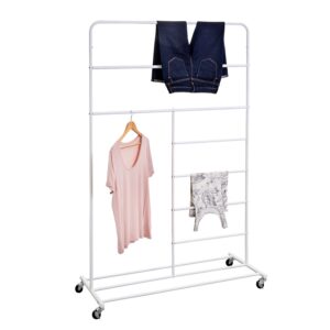 Multi-Section Rolling T-Bar Clothes Drying Rack - White