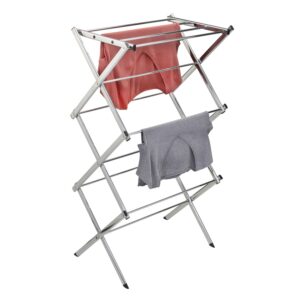 Foldable 3-Tier Slim-Profile Folding Accordion Clothes Drying Rack - Chrome