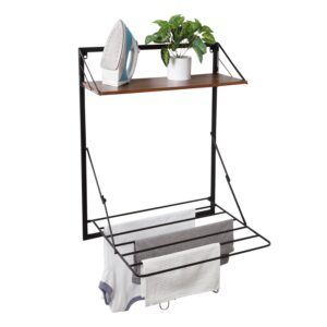 Over-the-Door Clothes Drying Rack with Shelf - Black and Walnut