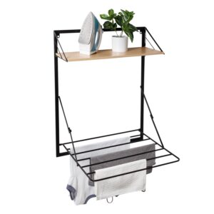 Over-the-Door Clothes Drying Rack with Shelf - Black and Maple
