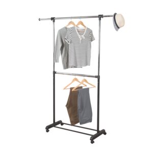 Mobile Expandable Double-Rod Garment Rack - Black