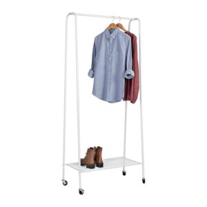 Mobile Metal Garment Rack with Shelf - Matte White