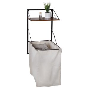 Over-the-Door and Wall-Mount Folding Laundry Hamper with Shelf - Black and Walnut