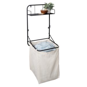 Over-the-Door and Wall-Mount Folding Laundry Hamper and Shelf - Black