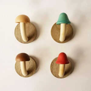 Mushroom Wooden Wall Hooks - Set of 4