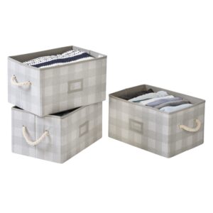 Plaid Folding Large Fabric Storage Bins with Handles (Set of 3) - Gray