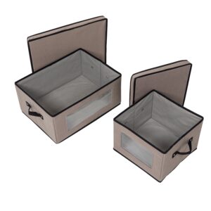 2-Pack Fabric Closet Storage Box with Lid, Clear-View Window and Removable Dividers - Gray