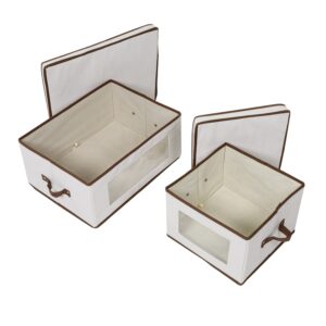 2-Pack Fabric Closet Storage Box with Lid, Clear-View Window and Removable Dividers - Natural