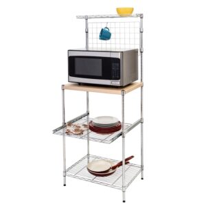 Kitchen Microwave Storage Rack with Shelves - Chrome and Wood