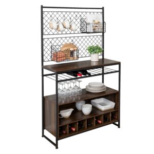 Kitchen Bakers Rack with Wine Storage - Black and Walnut
