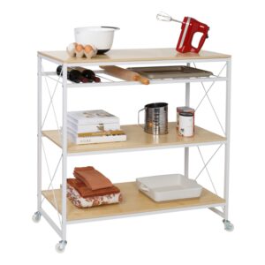 4-Tier Rolling Kitchen Island - White and Oak
