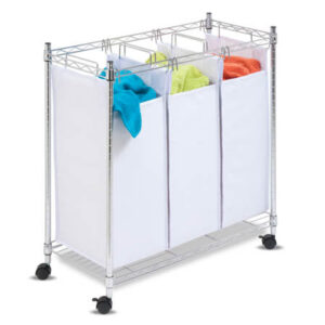 Triple Rolling Laundry Sorter - White and Chrome