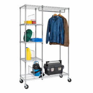Rolling Closet Organizer with Garment Bar and Storage Shelves