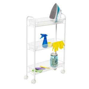 3-Basket Slim Rolling Wire Cart - White