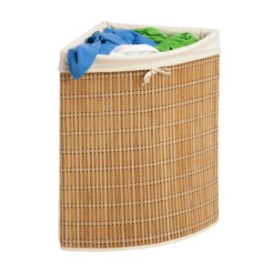 Natural Bamboo Wicker Corner Laundry Hamper with Laundry Bag
