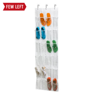 24-Pocket Over-the-Door Hanging Shoe Organizer - Clear and White