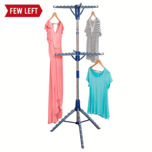 Foldable 2-Tier Folding Tripod Clothes Drying Rack - Blue and Silver